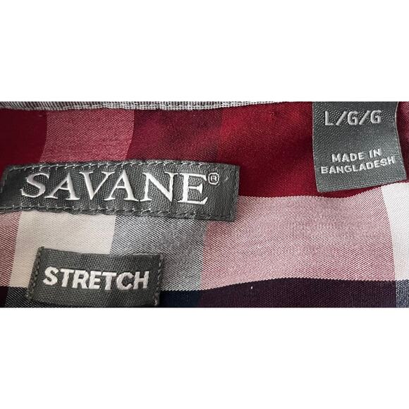 SAVANE STRETCH LONG SLEEVE BUTTON-UP SHIRT, MENS, L, RED BLUE WHITE PINK PLAID - Picture 10 of 10